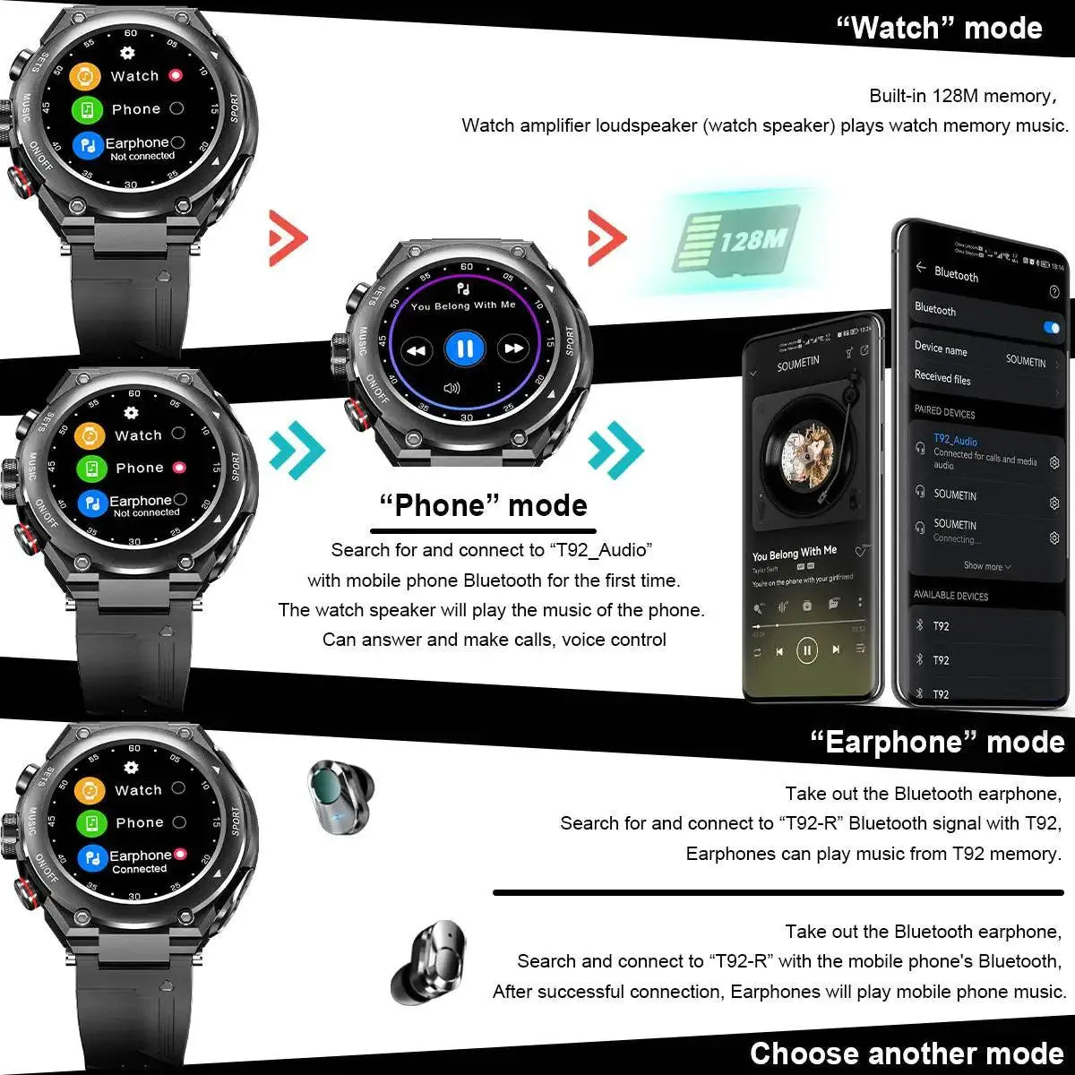 Smart Watch with Earbuds - TETAEA