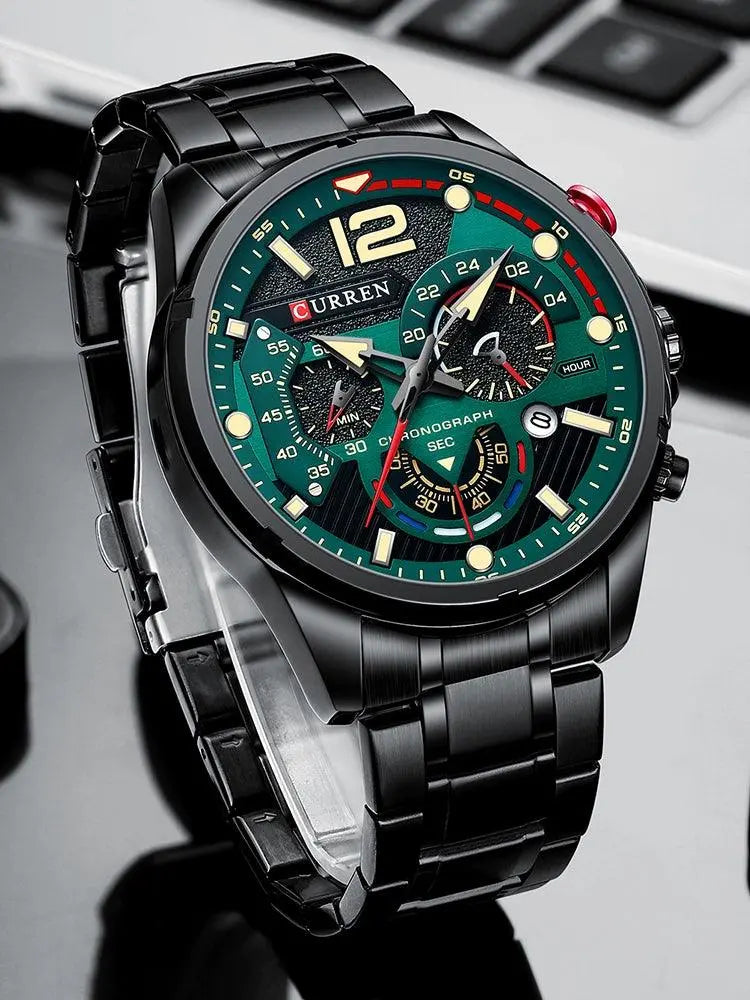 Three-Dimensional Digital Large Dial Watch Men's Fashion Elegant Multi-Pointer Steel Chain Watch Curren Carryan Watch TETAEA