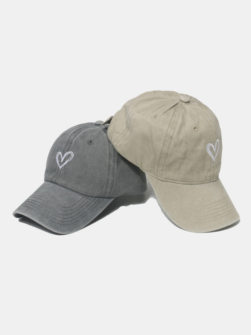 Embroidered Heart Washed Cotton Baseball Cap Trendsi