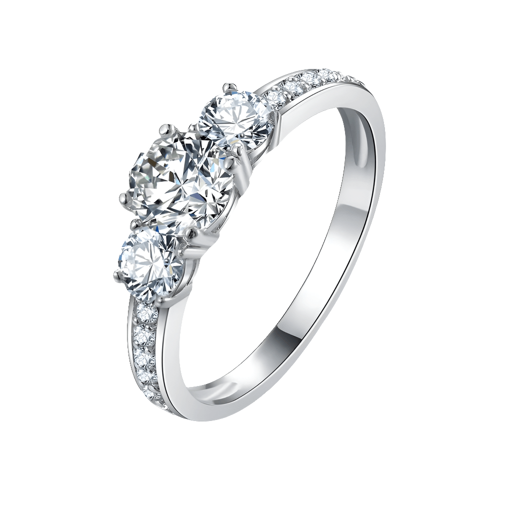 925 Sterling Silver Ring with Three Synthetic Diamonds