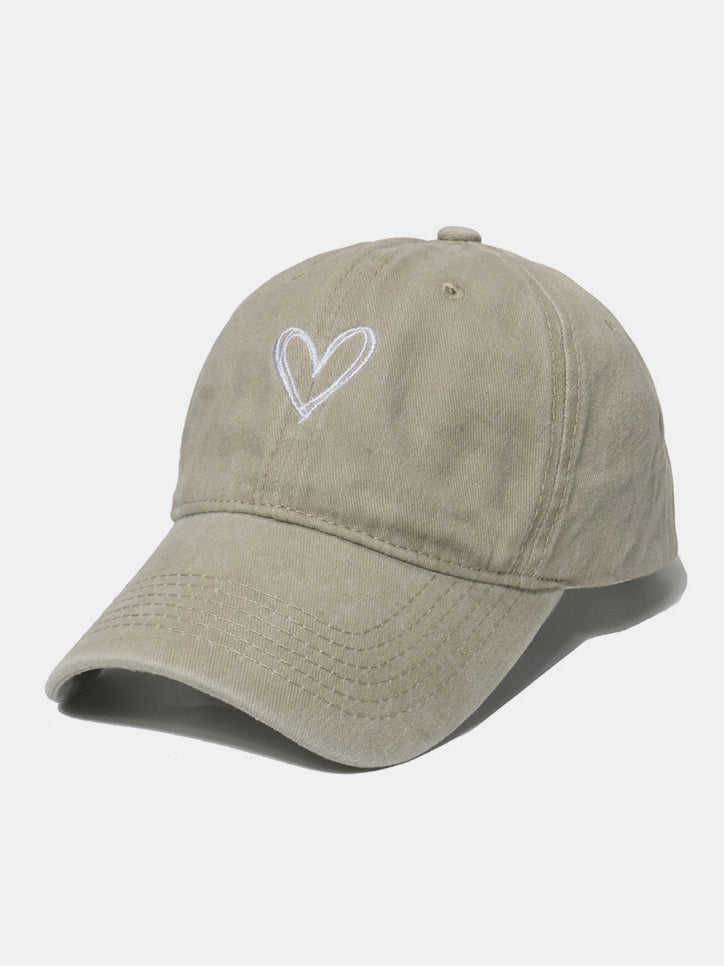 Embroidered Heart Washed Cotton Baseball Cap Trendsi
