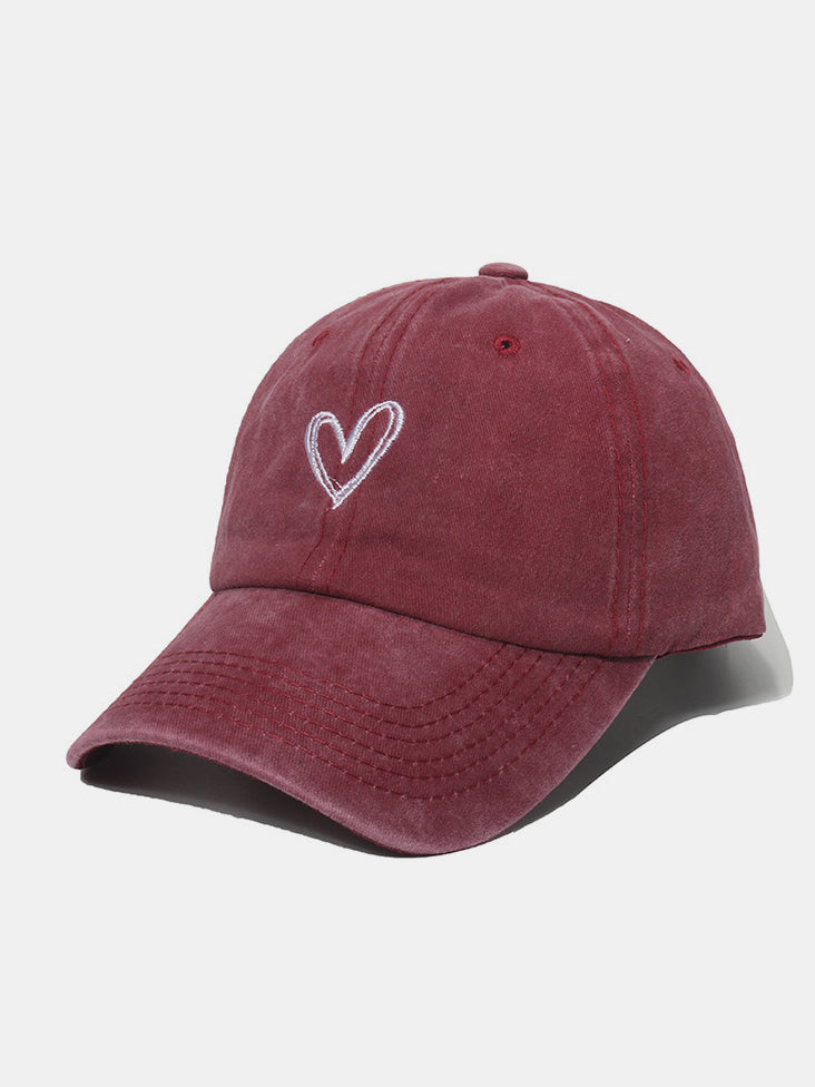 Embroidered Heart Washed Cotton Baseball Cap Trendsi
