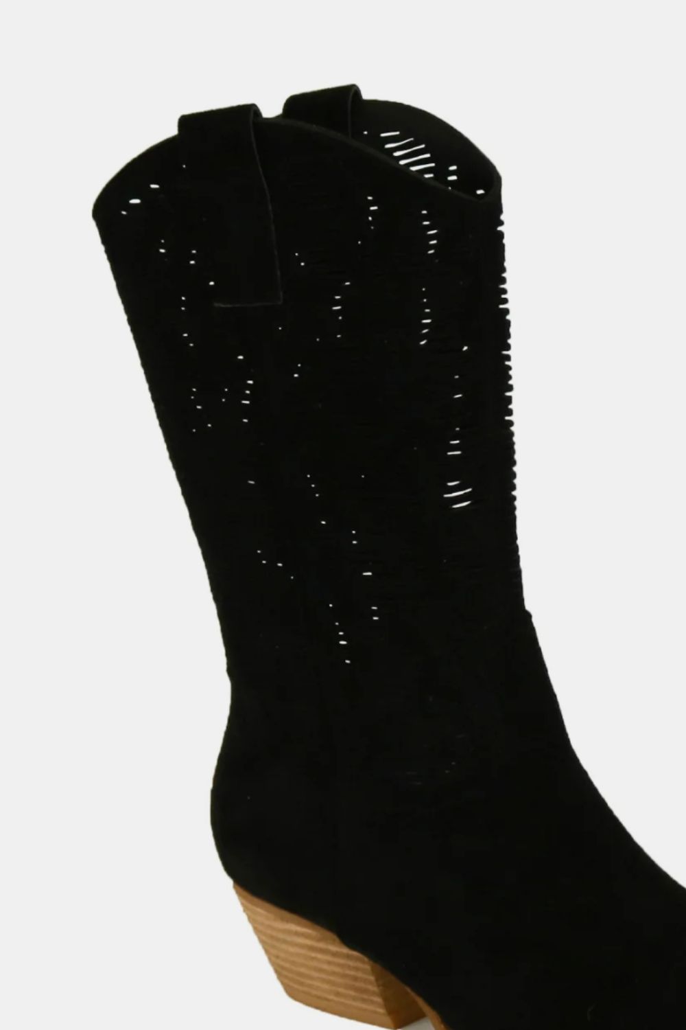 Beast Fashion Faux Suede Laser Cut Detail Block Heel Boots Trendsi