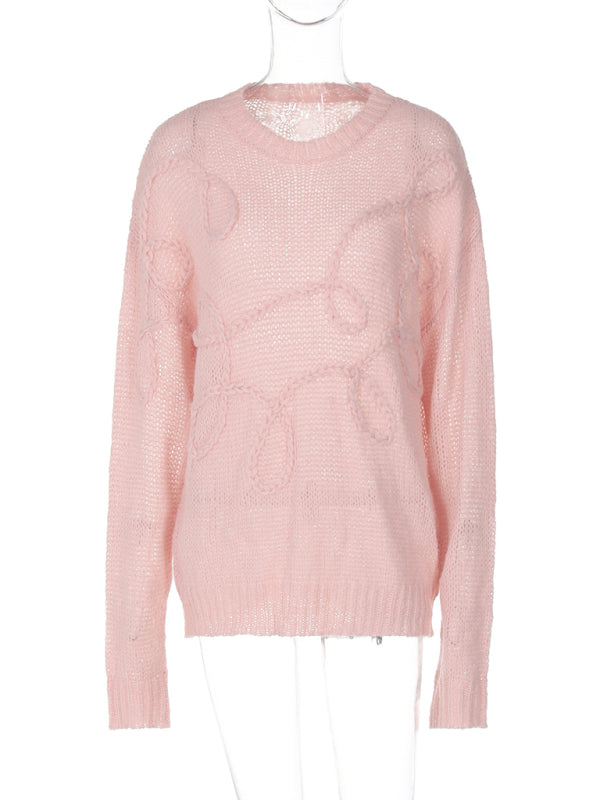 New Fashion Loose Casual Pullover Solid Color Round Neck Long Sleeve Pullover Sweater kakaclo