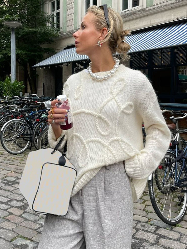 New Fashion Loose Casual Pullover Solid Color Round Neck Long Sleeve Pullover Sweater kakaclo
