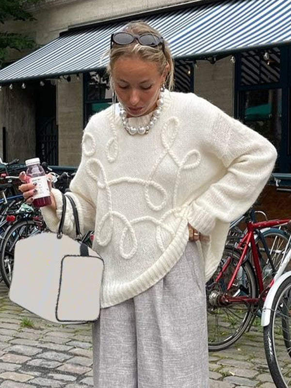 New Fashion Loose Casual Pullover Solid Color Round Neck Long Sleeve Pullover Sweater kakaclo