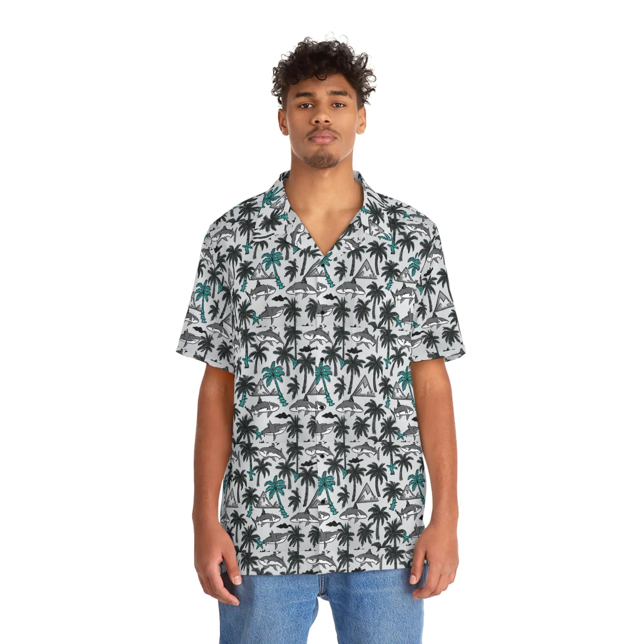 Men's Shark Infested Palms Hawaiian Shirt TETAEA