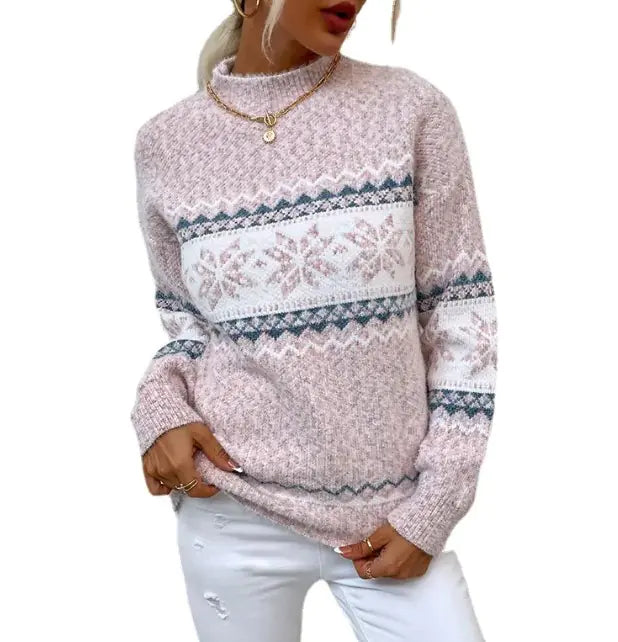 Half Turtleneck Snowflake Sweater TETAEA