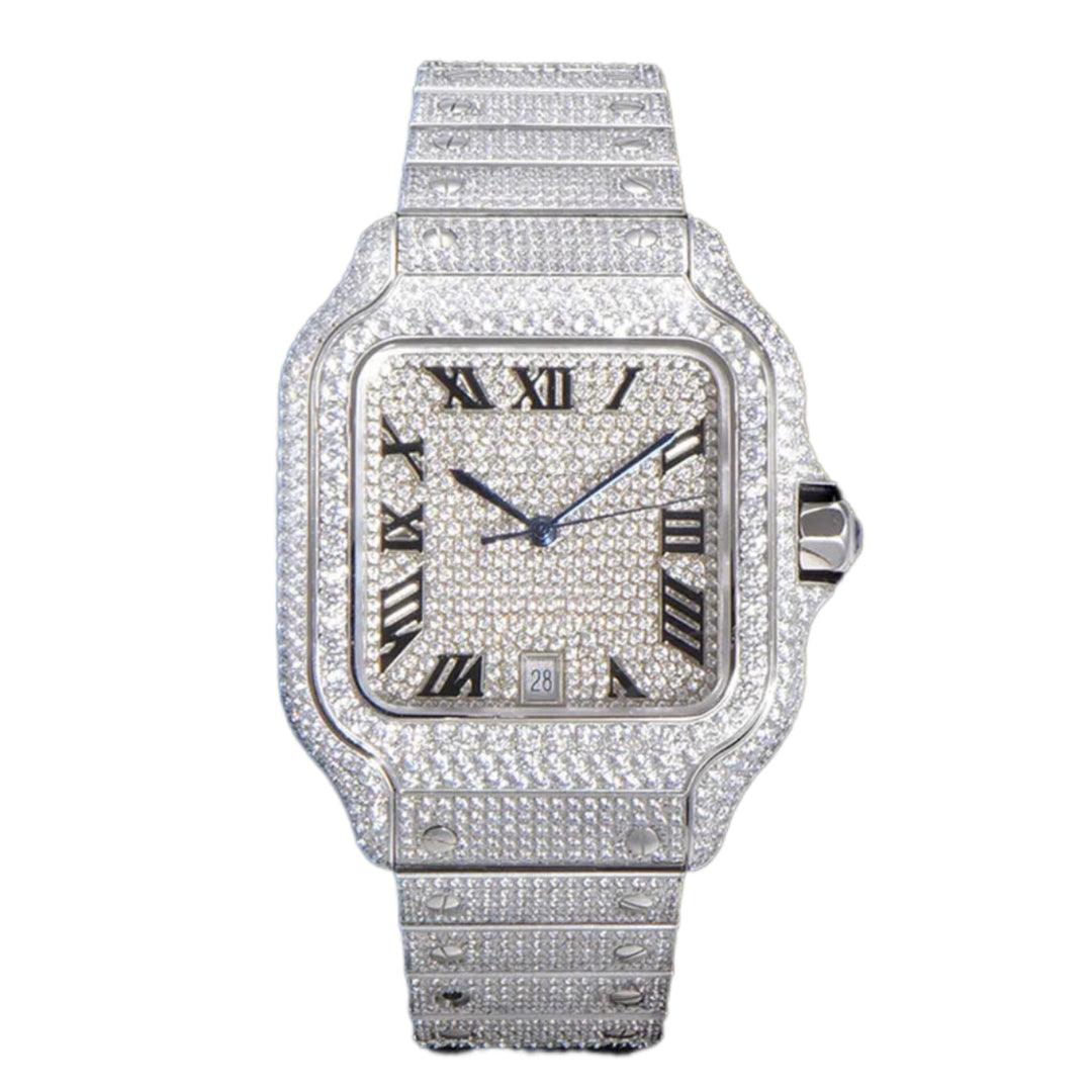 Cartier Santos Men's Luxury Square Stainless Steel Watch with Large Traditional Diamonds(clone)