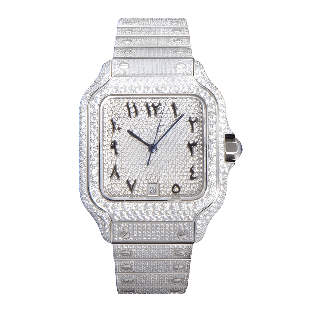 Cartier Santos Men's Luxury Square Stainless Steel Watch with Large Traditional Diamonds(clone)