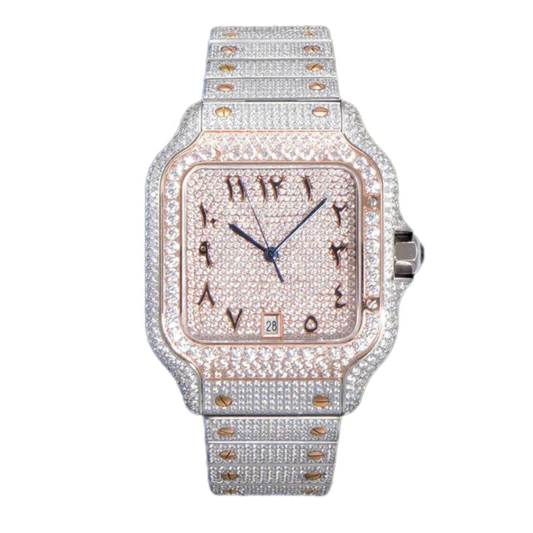 Cartier Santos Men's Luxury Square Stainless Steel Watch with Large Traditional Diamonds(clone)