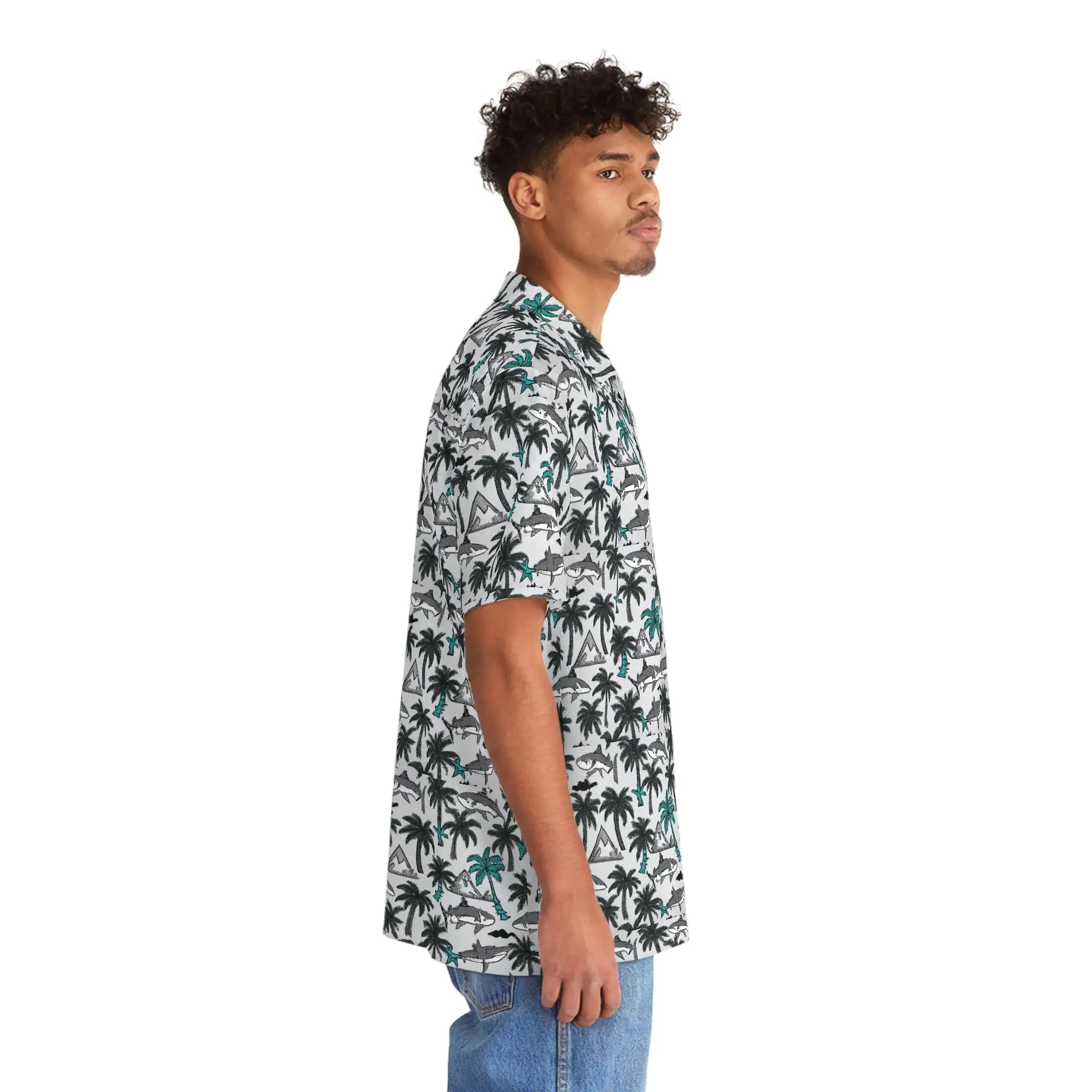 Men's Shark Infested Palms Hawaiian Shirt TETAEA