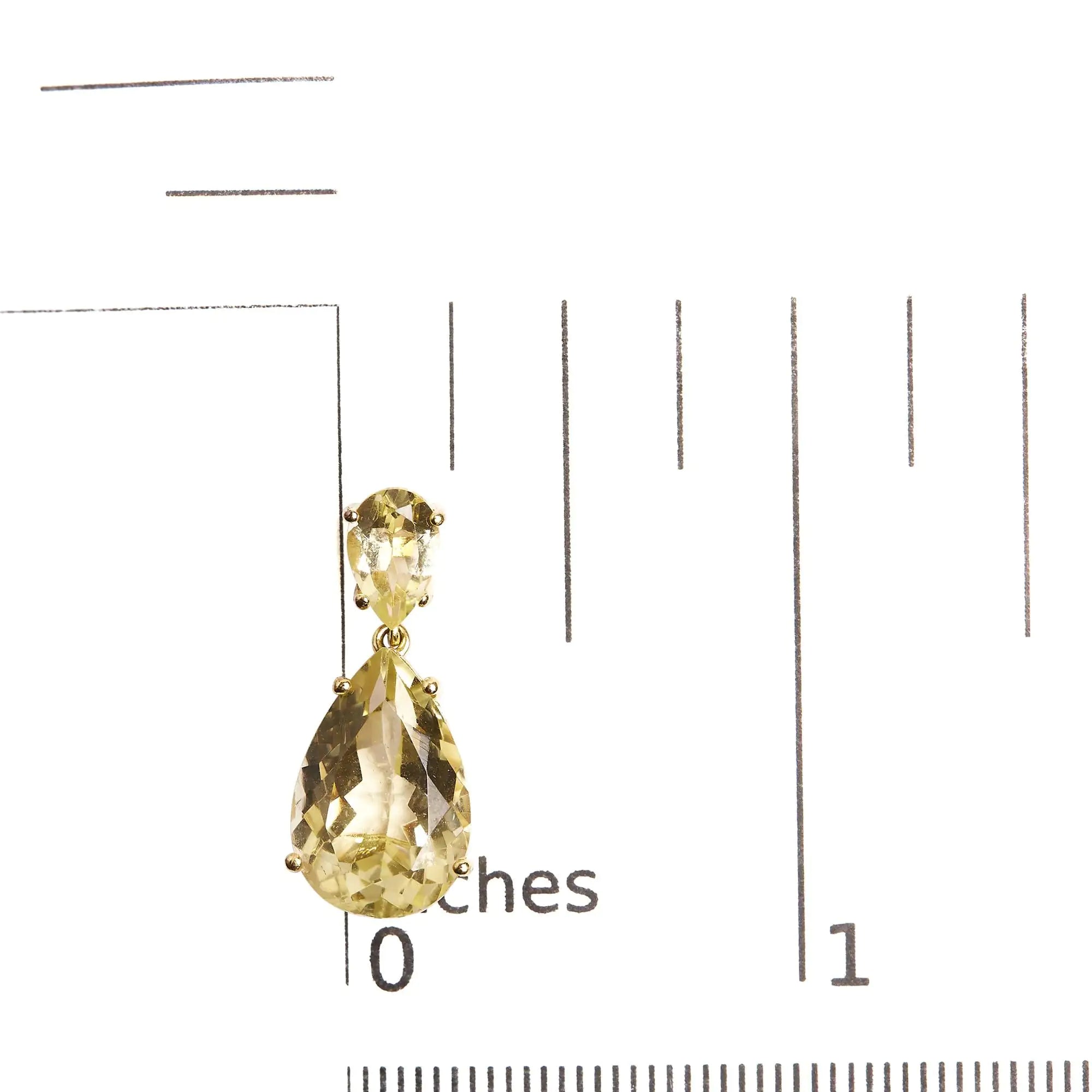 10K Yellow Gold Plated .925 Sterling Silver 11.0 Carat Pear Shaped Lime Quartz Dangle Drop Earring TETAEA